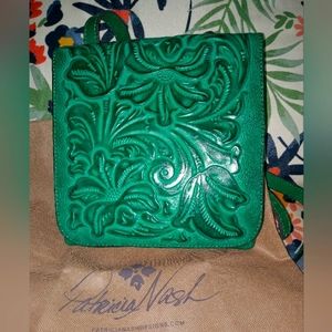 Patricia Nash soft green hand tooled crossbody bag